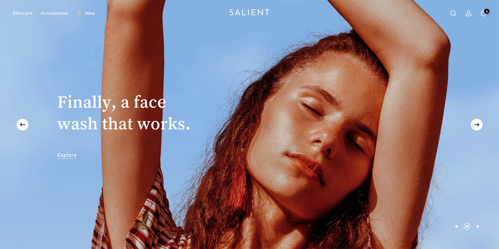 Salient theme preview: a beauty storefront against a blue sky